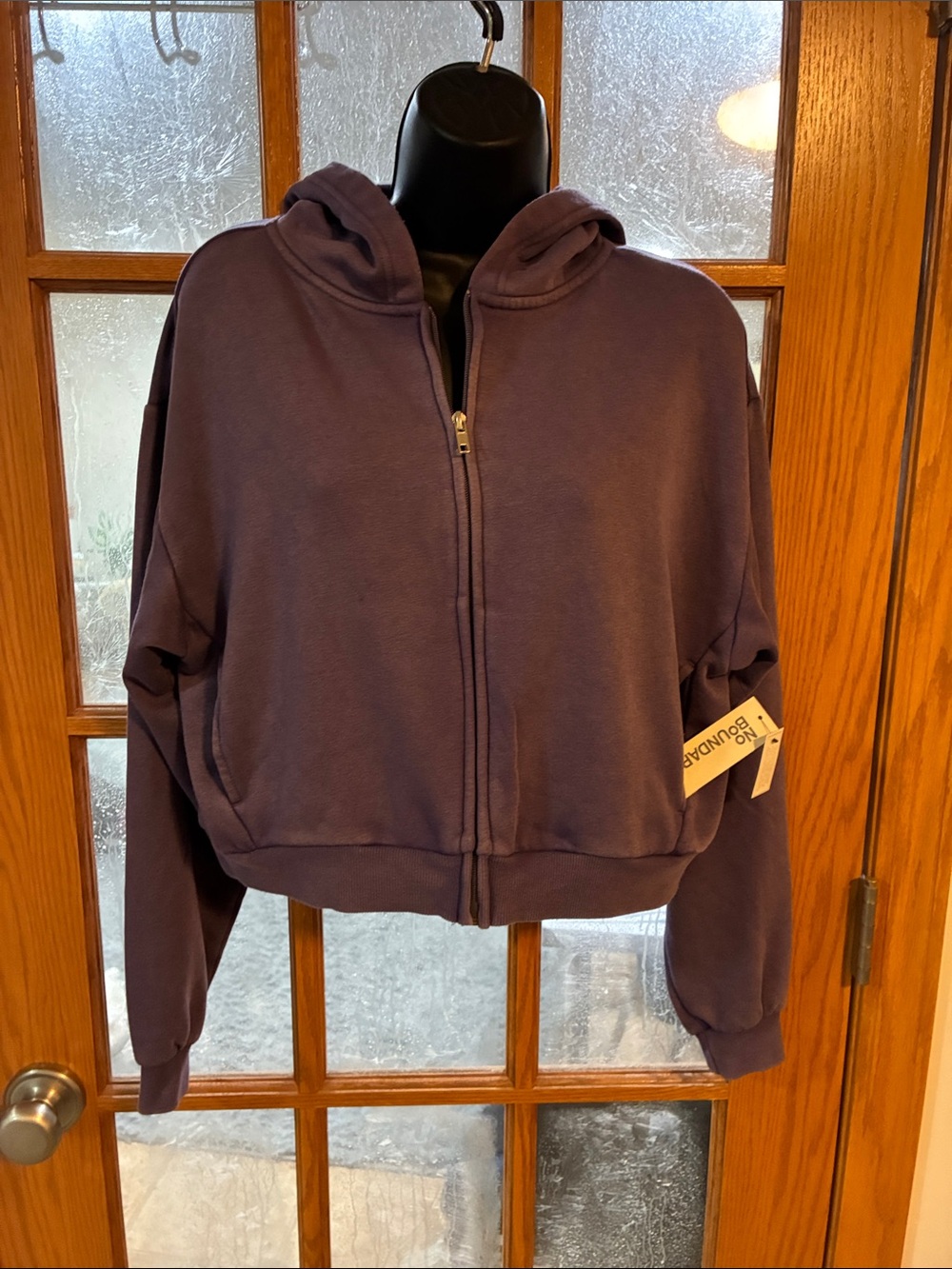 No Boundaries Women's Dark Purple Hooded Zip-Up Bomber Jacket